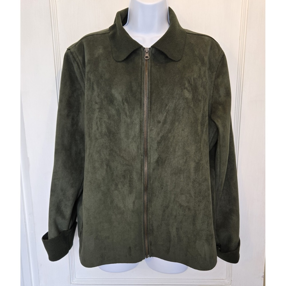 COACO NY Women's Rich Green Faux Suede Collared Full‎ Zip Jacket Quiet Luxury M